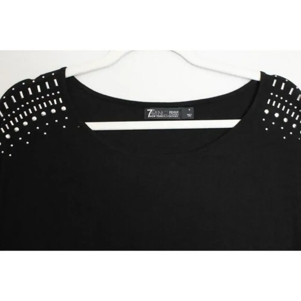 7th Avenue Top Women S Dolman Sleeves Silver Beads‎ Black Soft Sweater